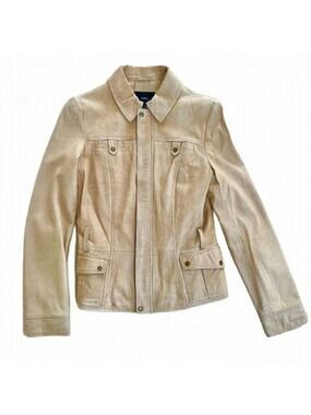Identify Tan Leather Bomber Fall/Spring Jacket - Size 2